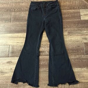 Western bell bottom flare distressed high waist jeans
